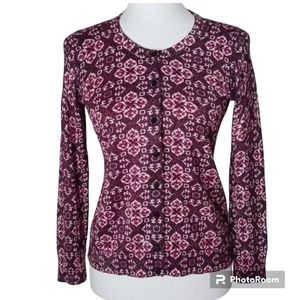 Talbots  button up cardigan sweater round neck long sleeve metallic red black SP